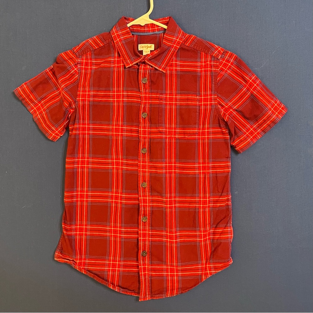 Cat & Jack Boys Button Down Short Sleeve Plaid Flannel Shirt